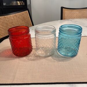 Red White and Blue Hobnail Glass Jars - 4th of July Patriotic Decor